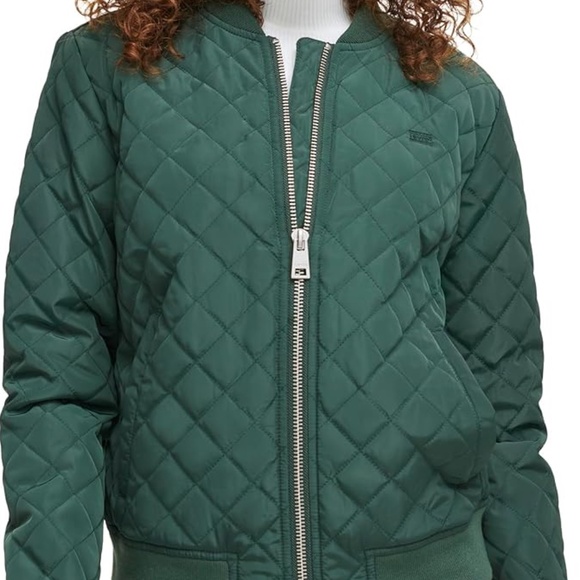 Levi's Women's Darkest Spruce Green Sz Extra Small Diamond Quilted Bomber Jacket - Picture 5 of 8